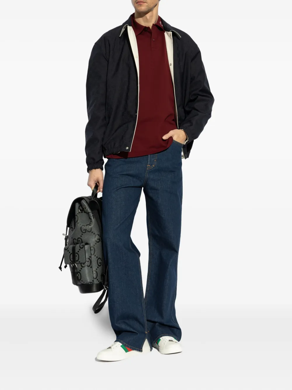Gucci Jeans met geborduurde roos en vijf zakken Blauw