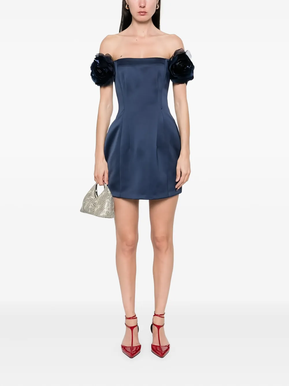Elisabetta Franchi Avondjurk met bloemenapplicatie Blauw