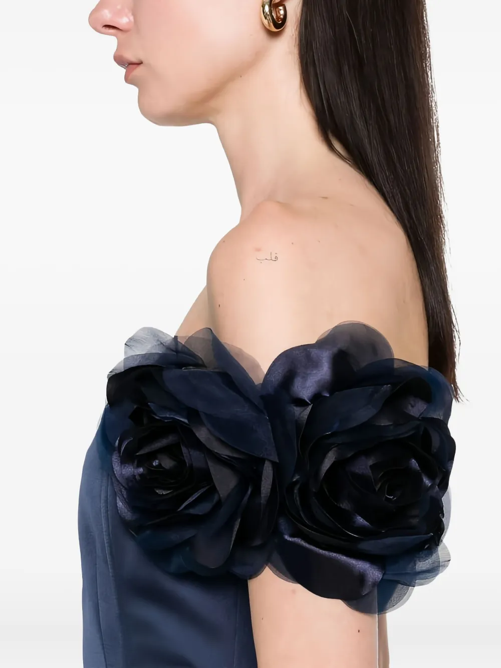 Elisabetta Franchi Avondjurk met bloemenapplicatie Blauw