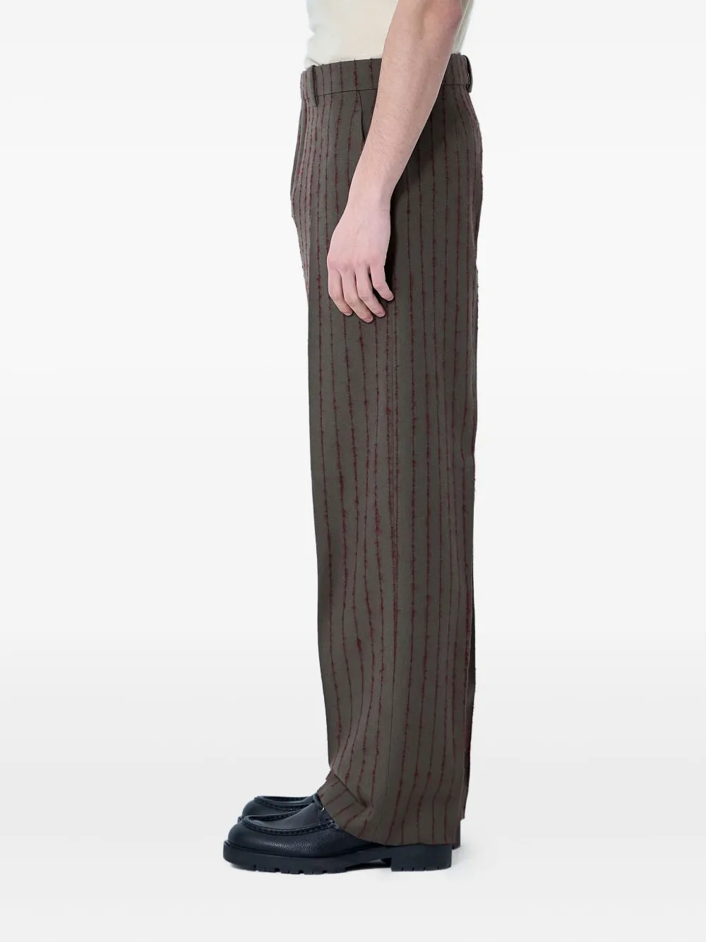 Burberry Men Striped Wool Tailored Pants In Brown