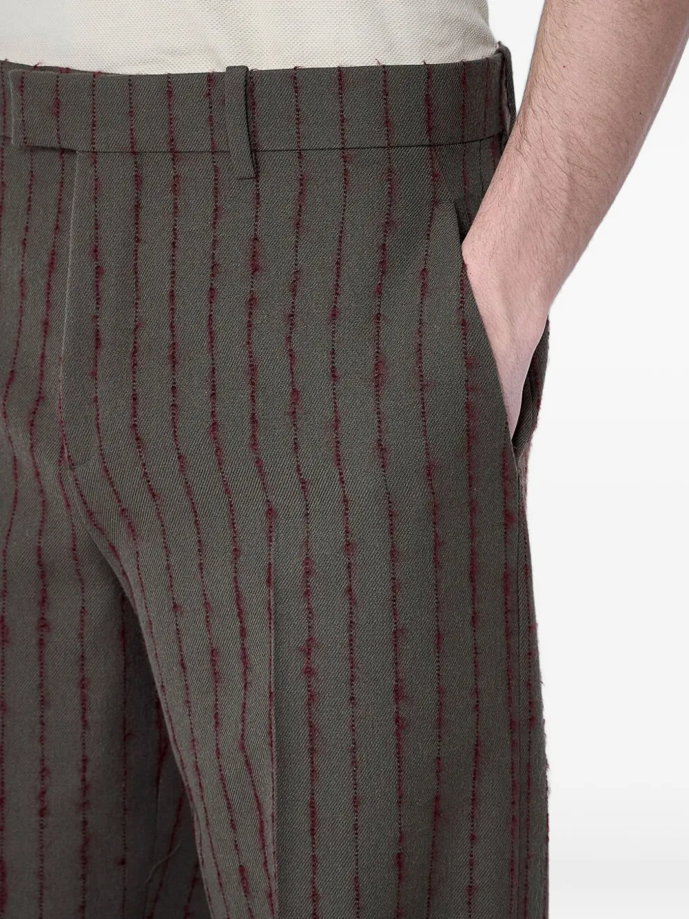 Burberry Men Striped Wool Tailored Pants In Brown