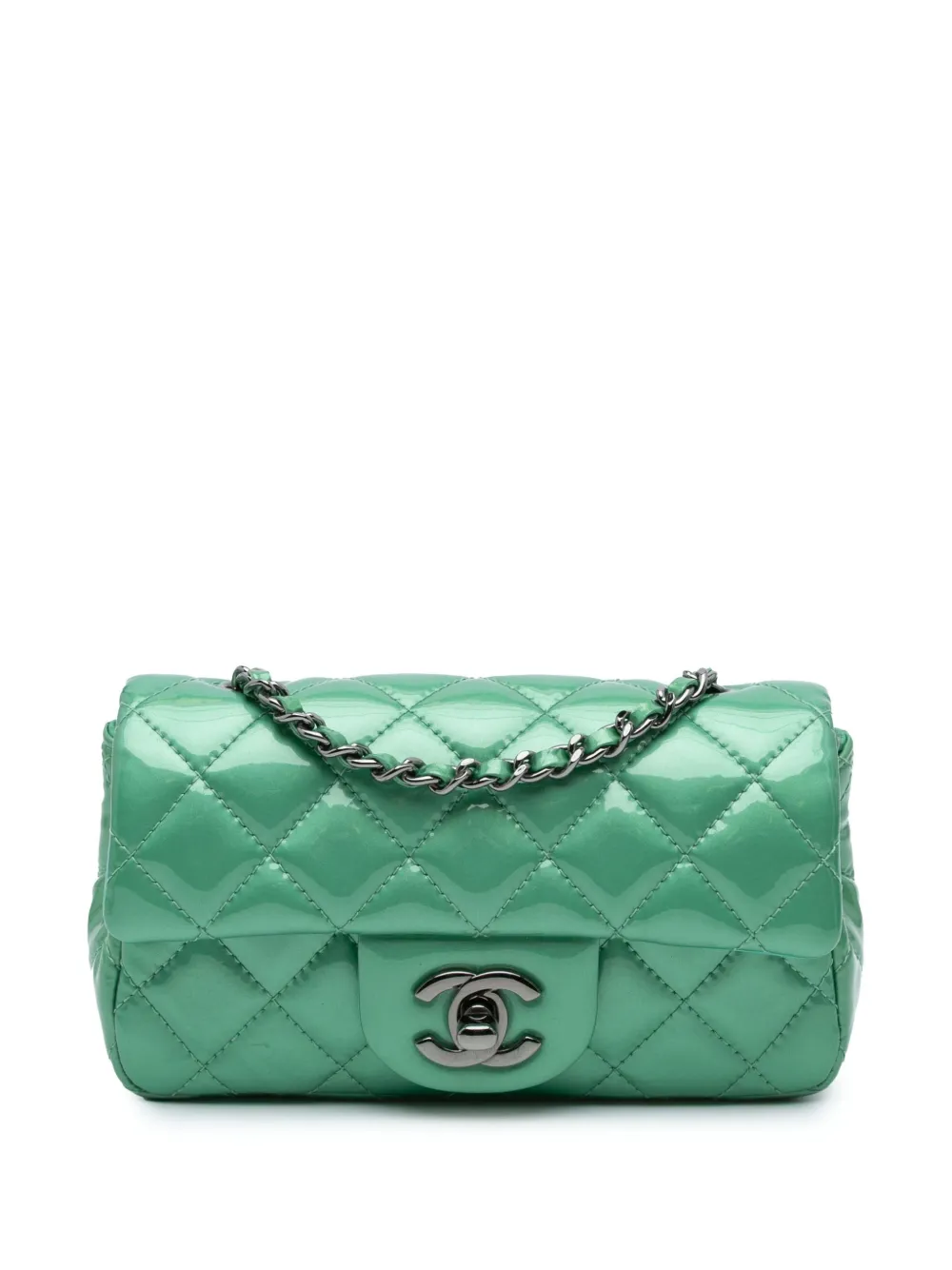 CHANEL Pre-Owned 2012-2013 Extra Mini Rectangular Classic Patent Single Flap crossbody bag | Green | Image 1
