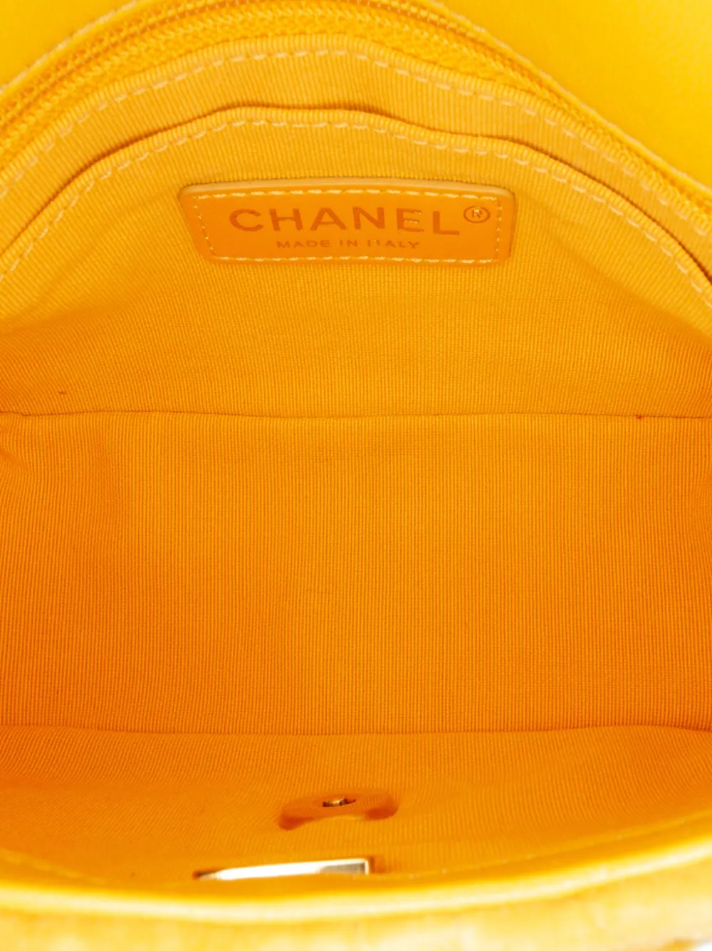 Pre-owned Chanel 2021-2024 Mini Square Velvet Camellia Embossed Flap Crossbody Bag In Yellow