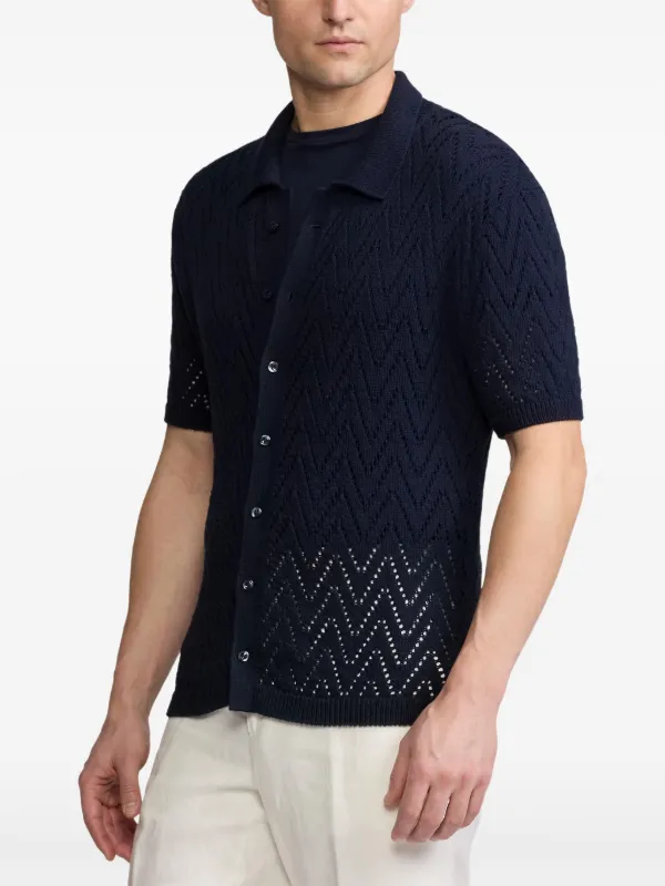 Ralph Lauren Purple Label zigzag-knitted short-sleeve Shirt | Blue