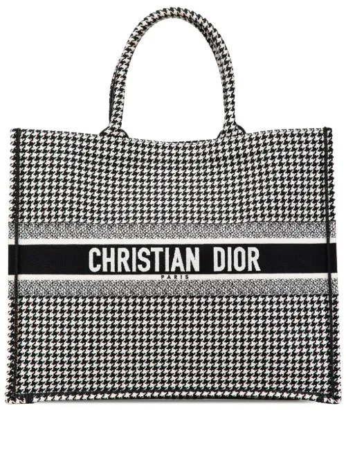 Grand sac à main Book à motif pied de poule brodé (2019) - Christian Dior Pre-Owned - Modalova