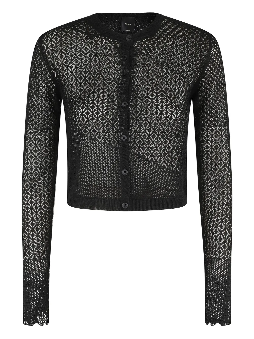 Shop Pinko Crochet-knit Cardigan In Black