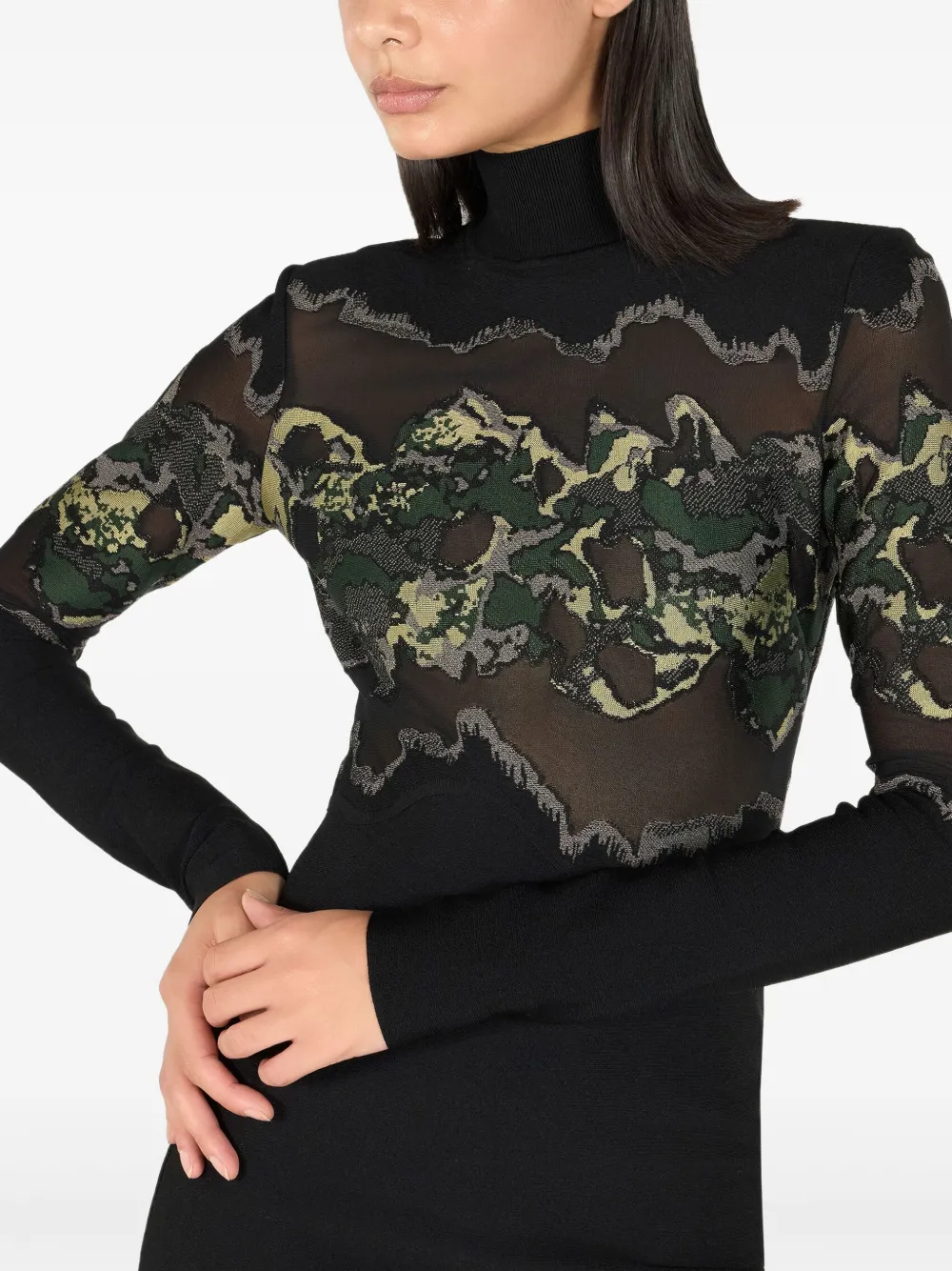 Roberto Cavalli Mini-jurk met camouflageprint en lange mouwen Zwart