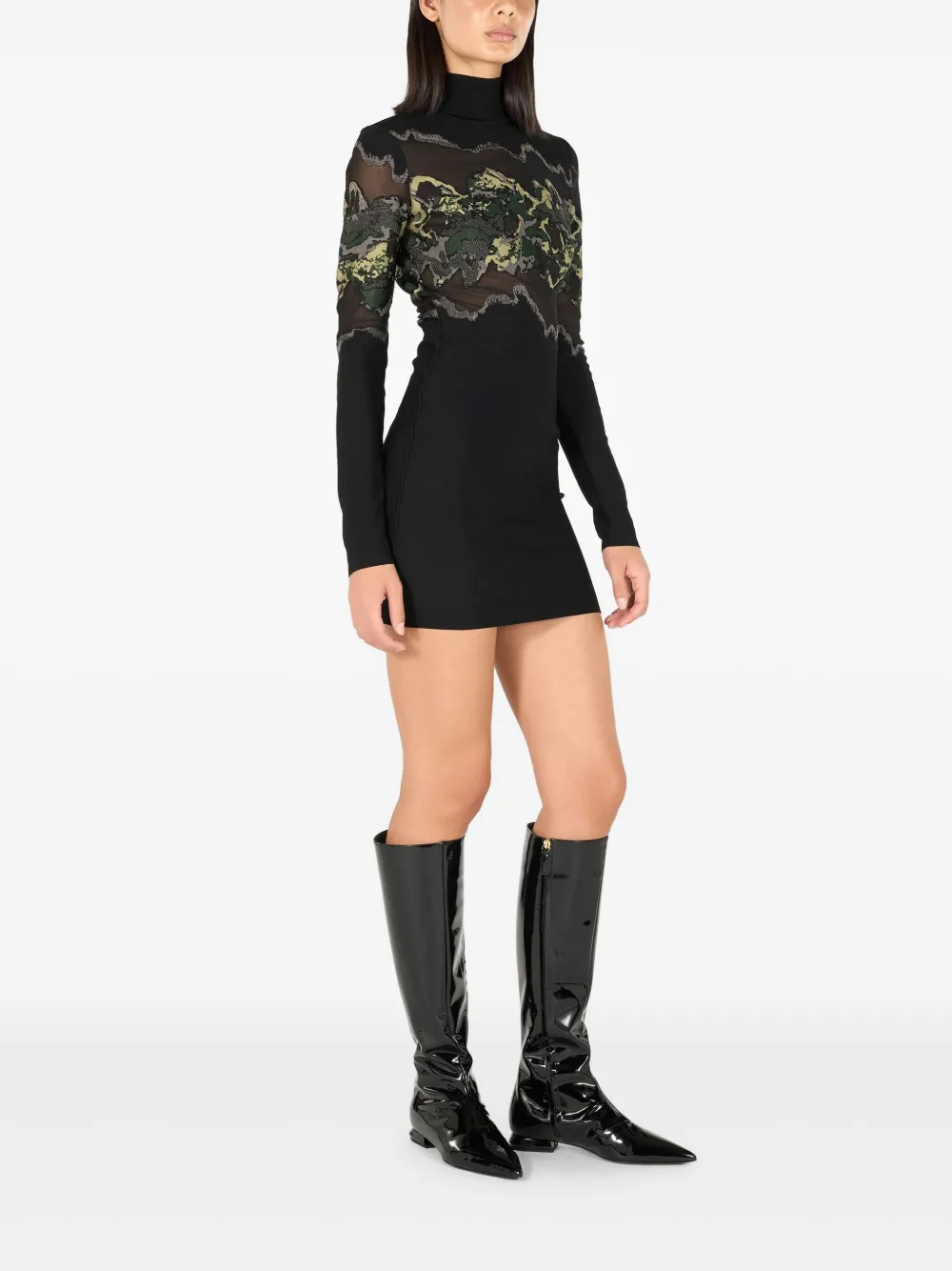 Roberto Cavalli Mini-jurk met camouflageprint en lange mouwen Zwart