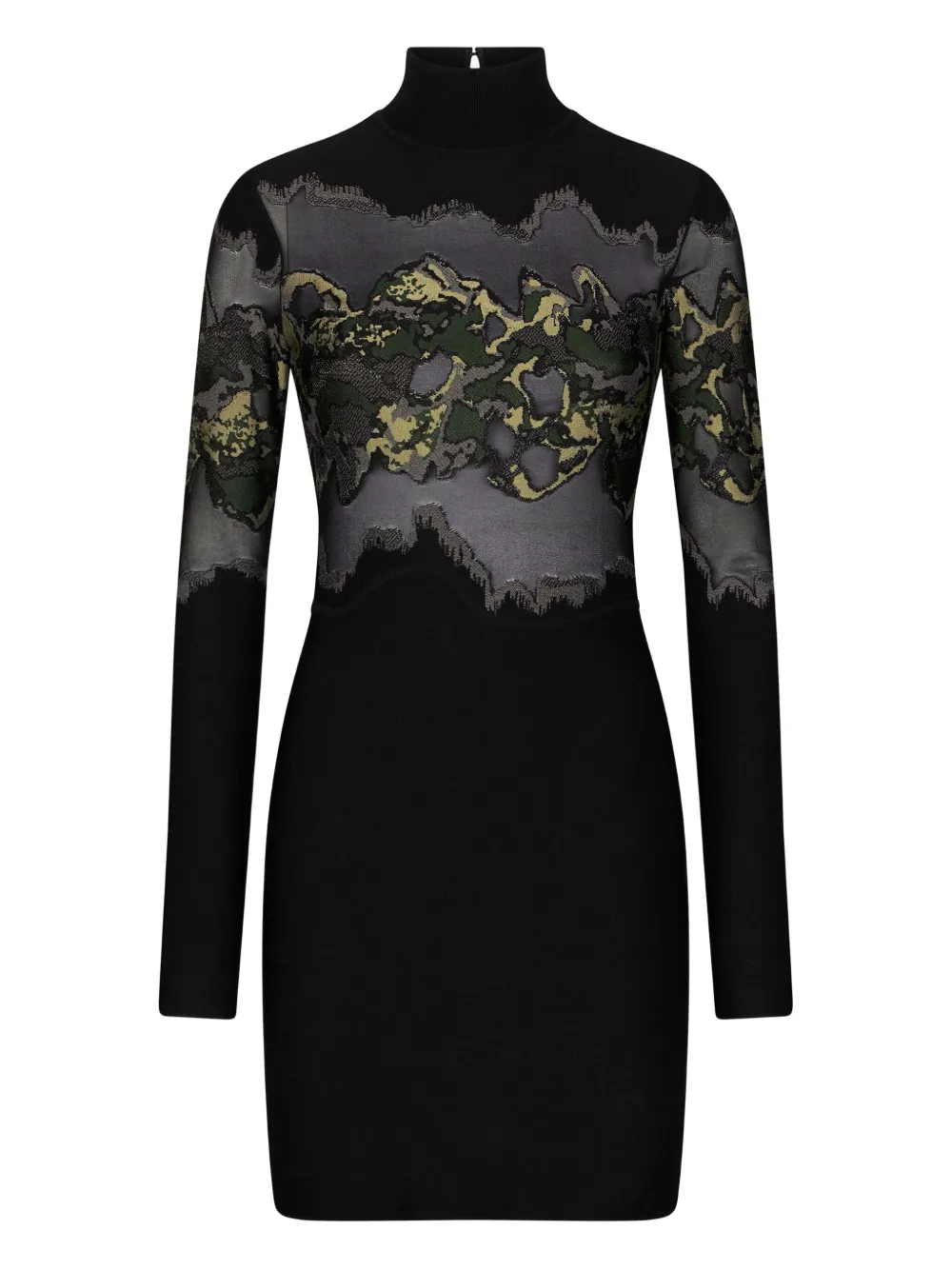 Roberto Cavalli Mini-jurk met camouflageprint en lange mouwen Zwart
