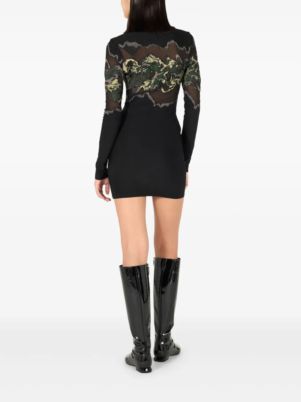 Roberto Cavalli Mini-jurk met camouflageprint en lange mouwen Zwart