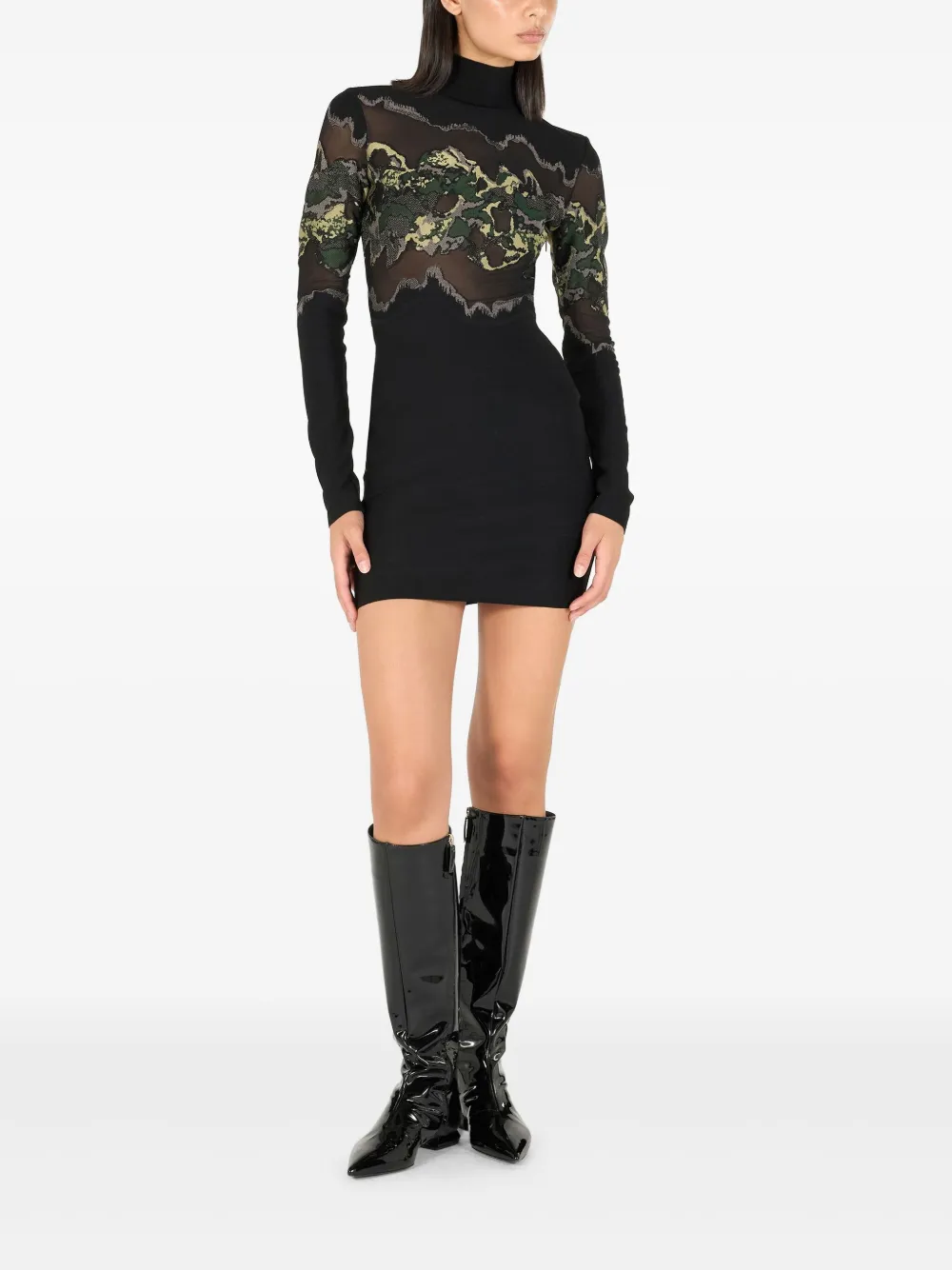 Roberto Cavalli long-sleeve camouflage-print minidress - Zwart