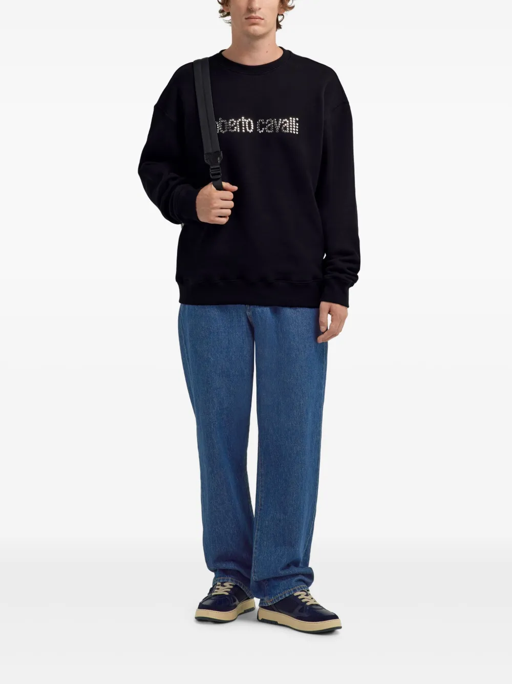 Roberto Cavalli logo-studded cotton sweatshirt - Zwart