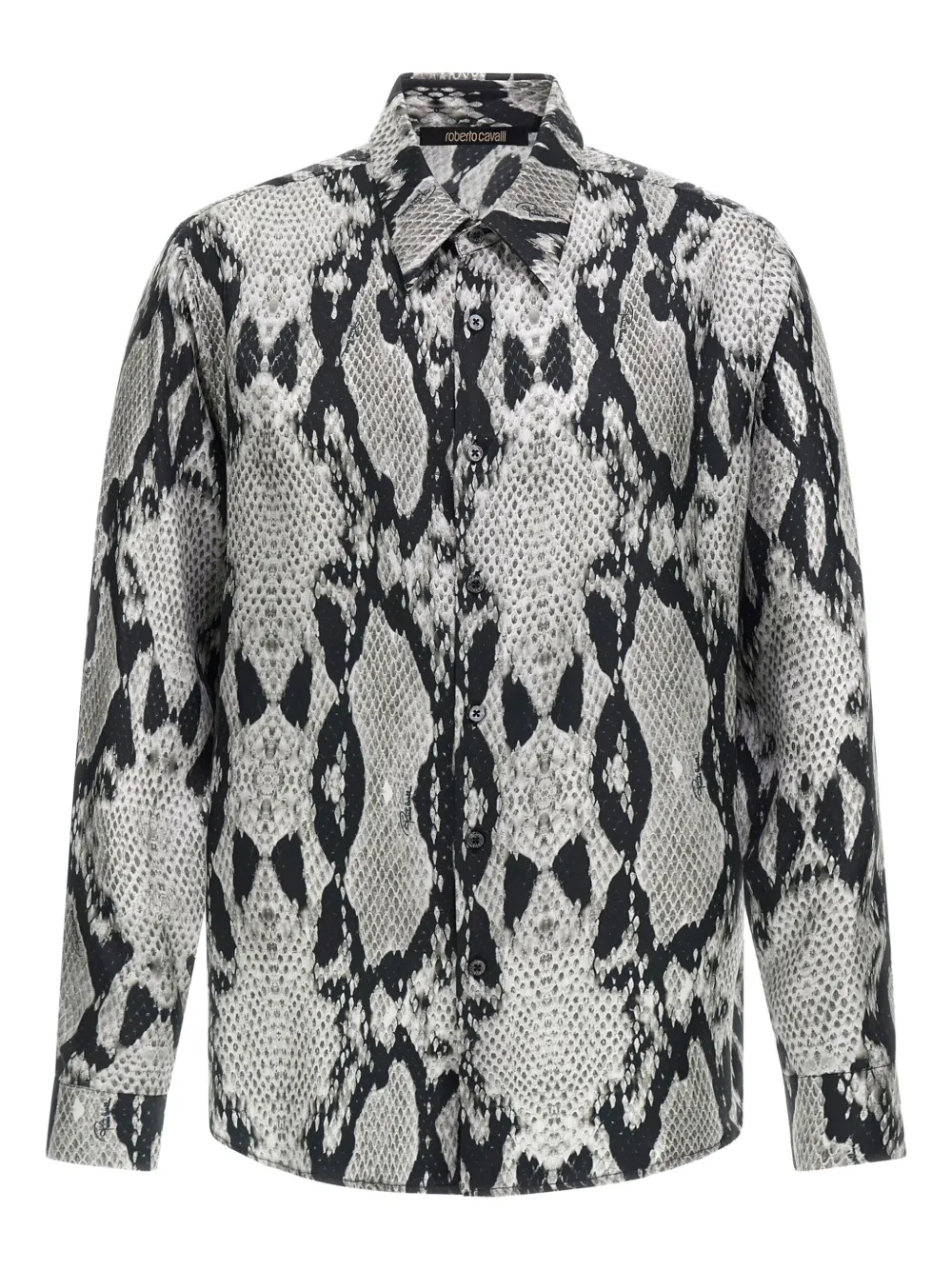 Roberto Cavalli Button-up overhemd met slangenprint Zwart