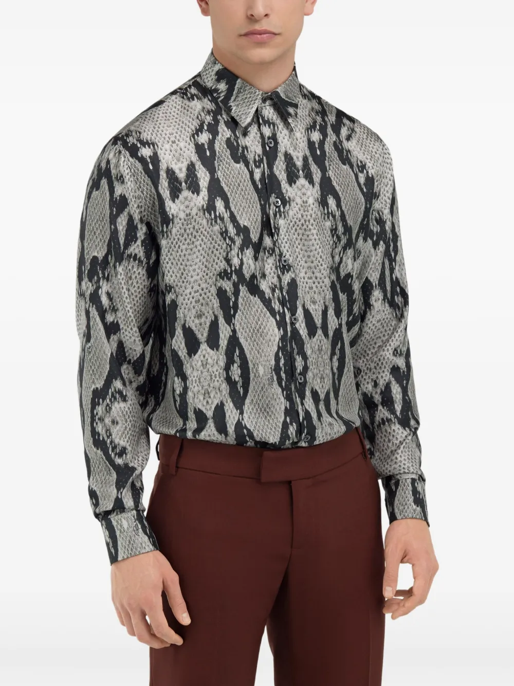 Roberto Cavalli Button-up overhemd met slangenprint Zwart