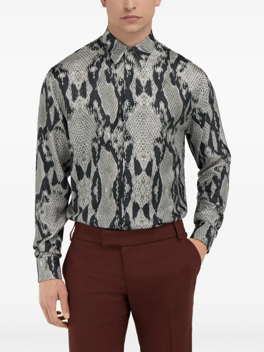 Roberto Cavalli Button-up overhemd met slangenprint Zwart