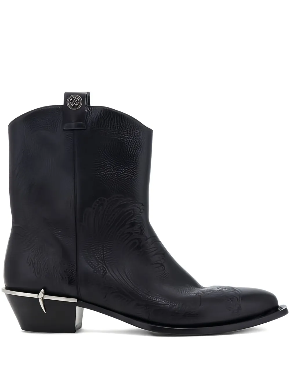 Roberto Cavalli Textano debossed-leather fang boots – Black Roberto Cavalli Textano debossed-leather fang boots – Black