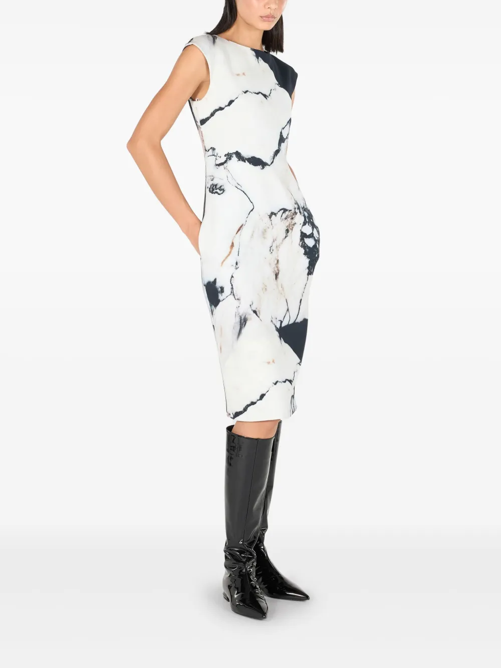 ROBERTO CAVALLI MARBLE-PRINT MIDI DRESS