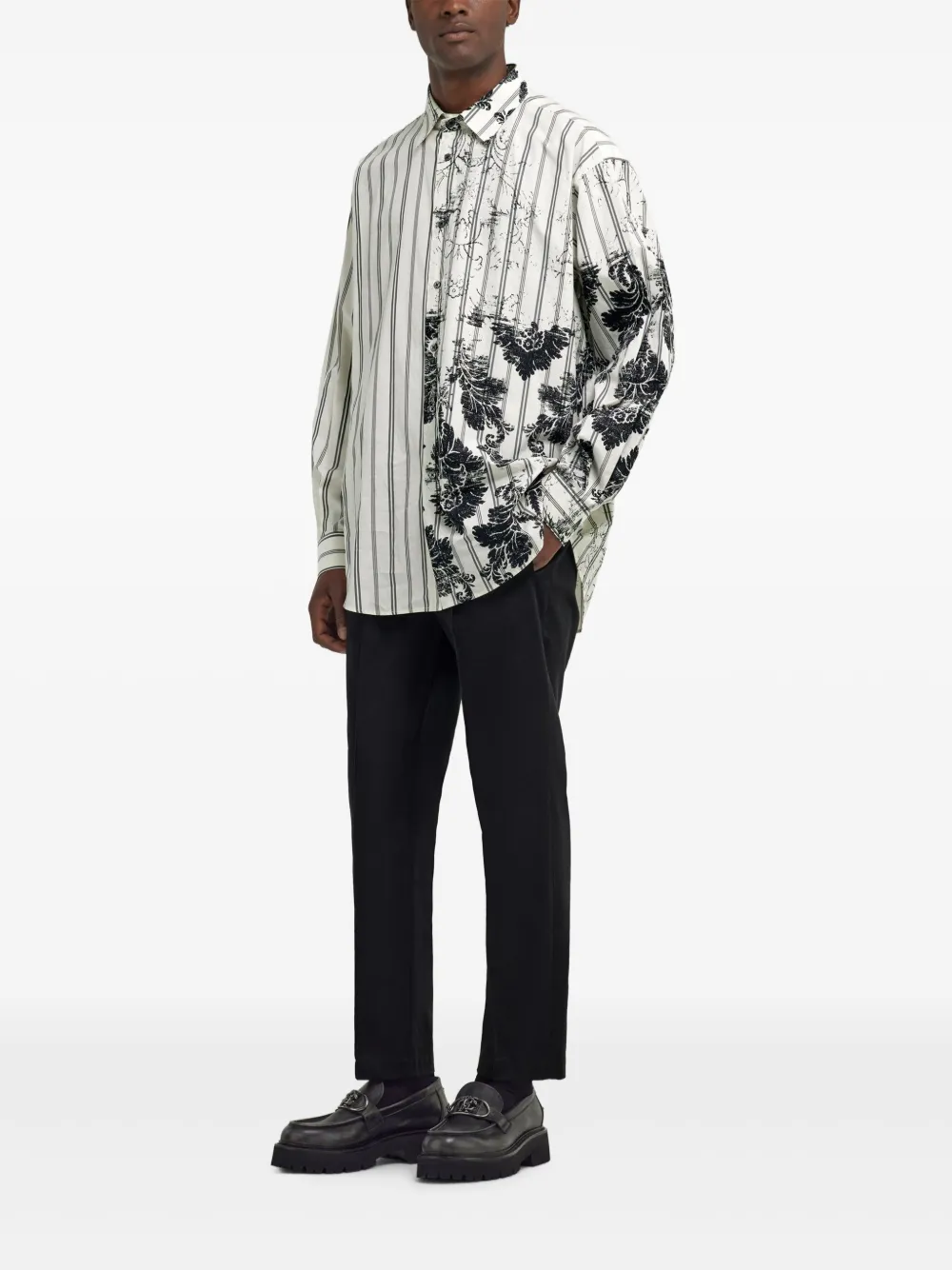 Roberto Cavalli Broccato-print striped shirt - Wit