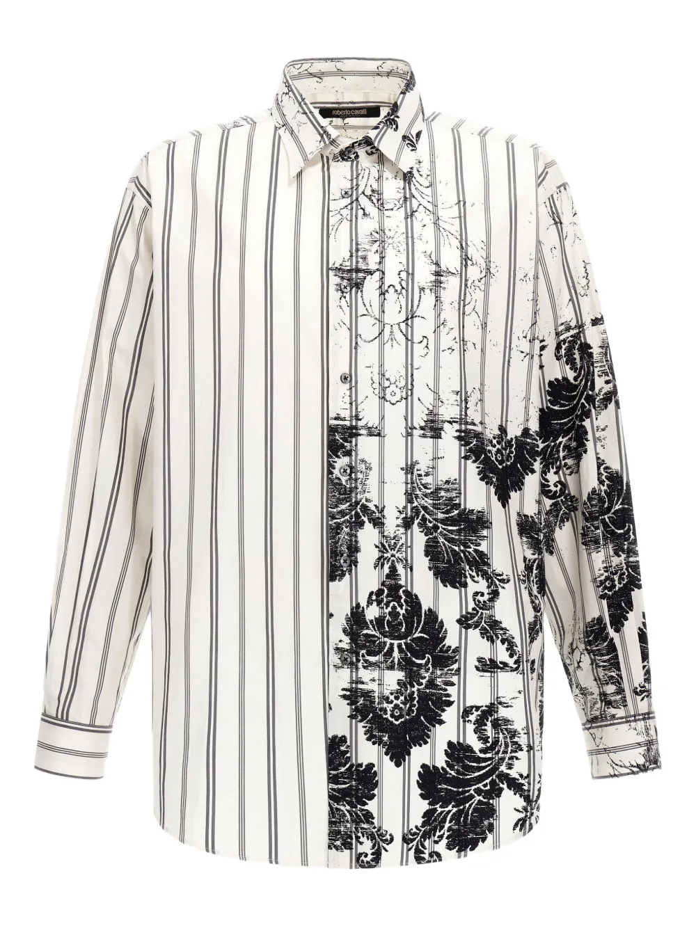 Roberto Cavalli Gestreept contrasterend overhemd met bloemenprint Wit