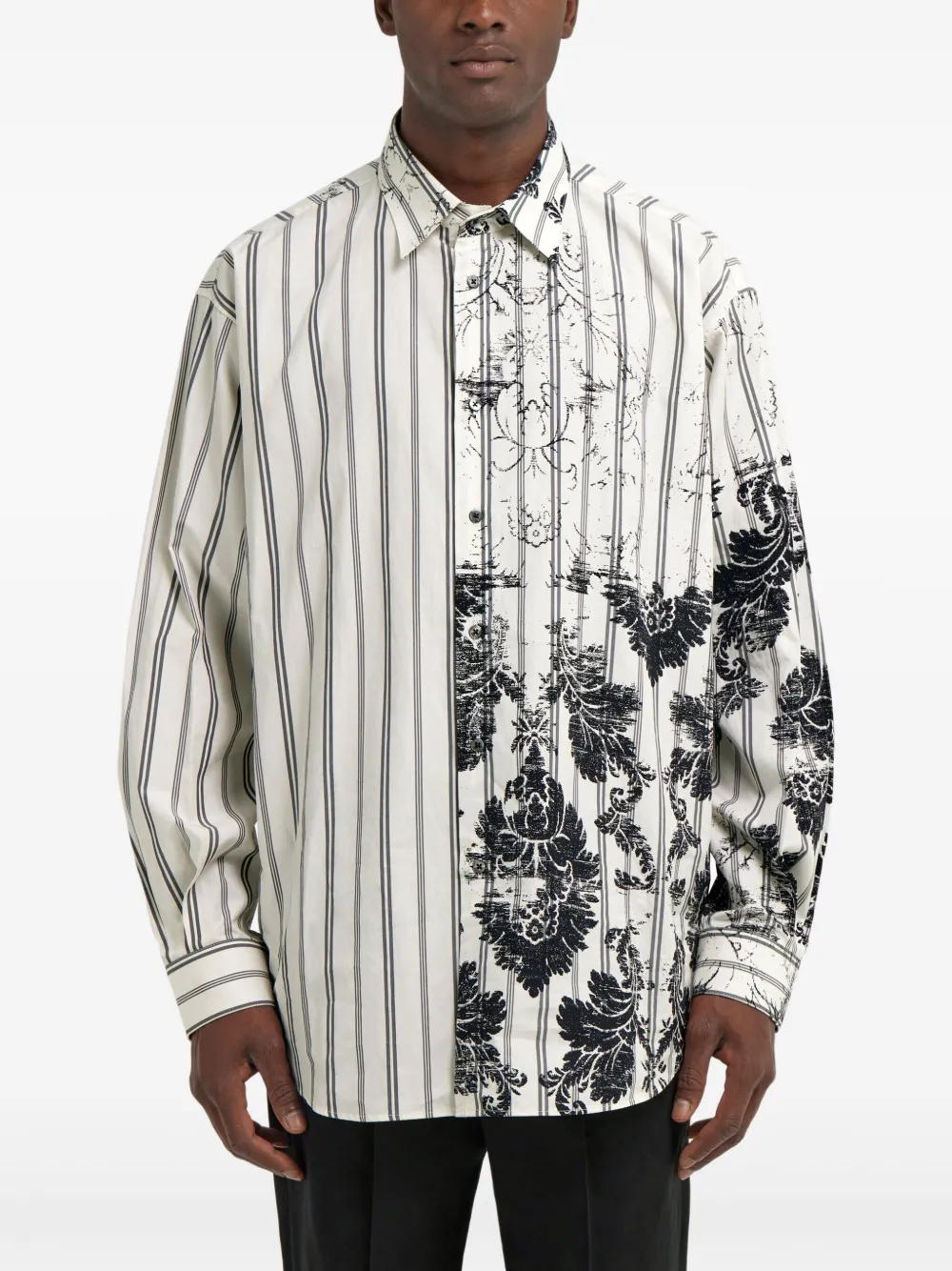 Roberto Cavalli Gestreept contrasterend overhemd met bloemenprint Wit