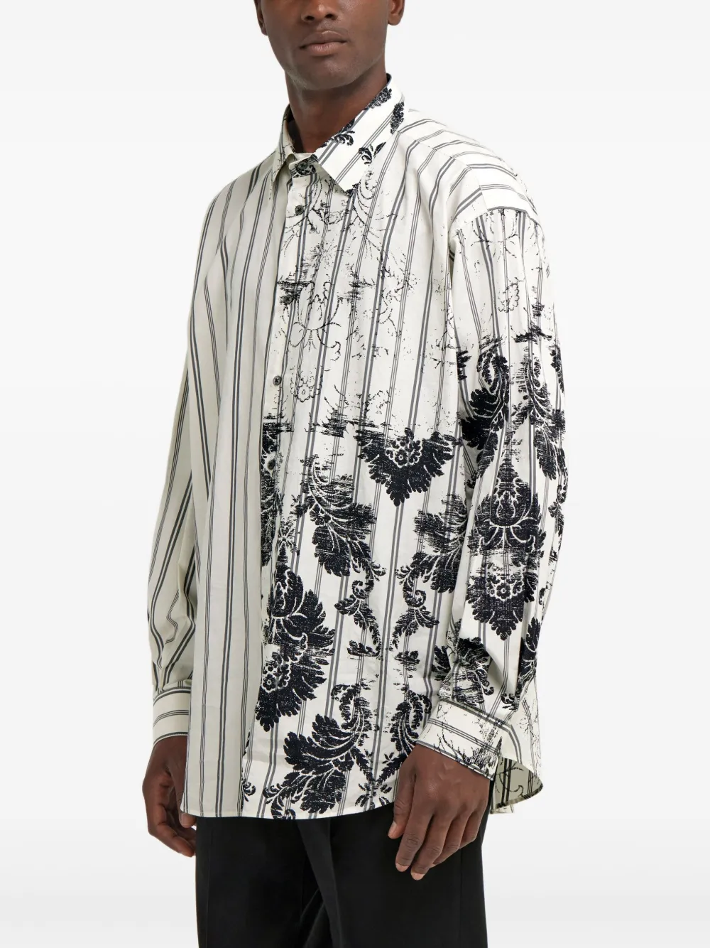 Roberto Cavalli Gestreept contrasterend overhemd met bloemenprint Wit
