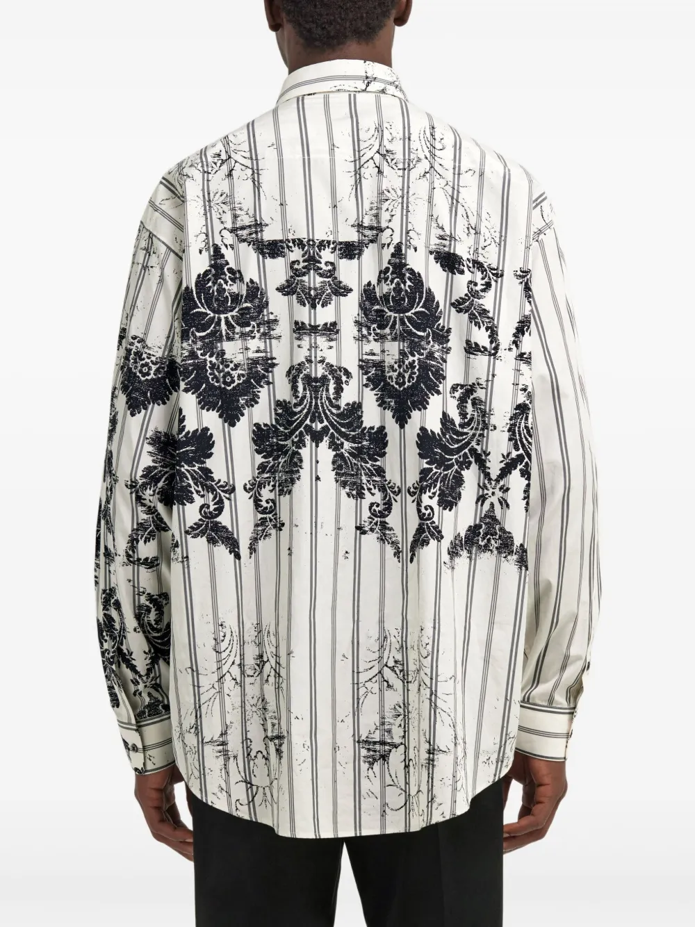 Roberto Cavalli Gestreept contrasterend overhemd met bloemenprint Wit