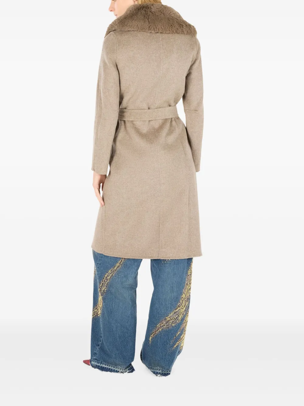 Roberto Cavalli Jas met ceintuur en kraag van imitatiebont Beige