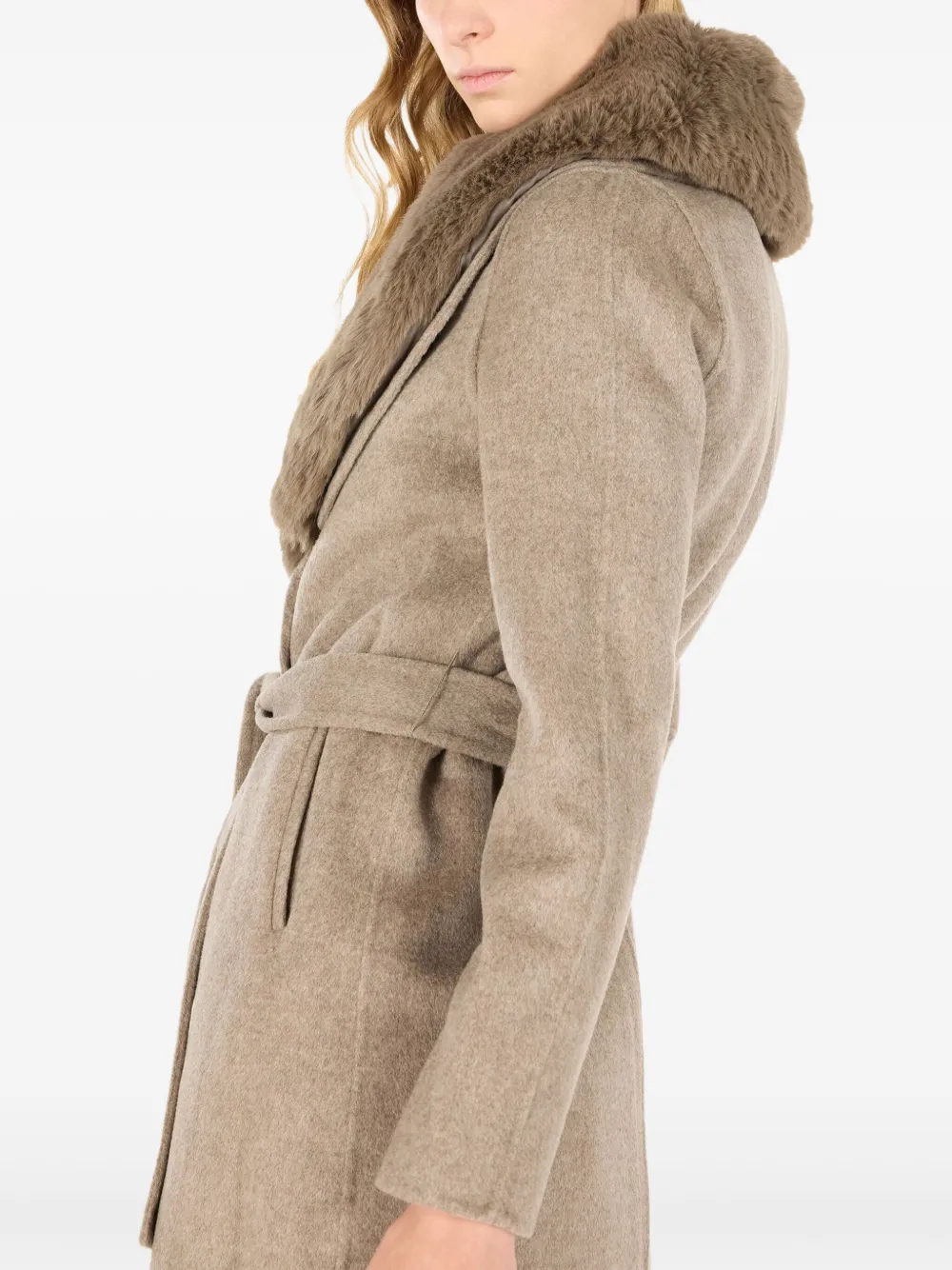 Roberto Cavalli Jas met ceintuur en kraag van imitatiebont Beige