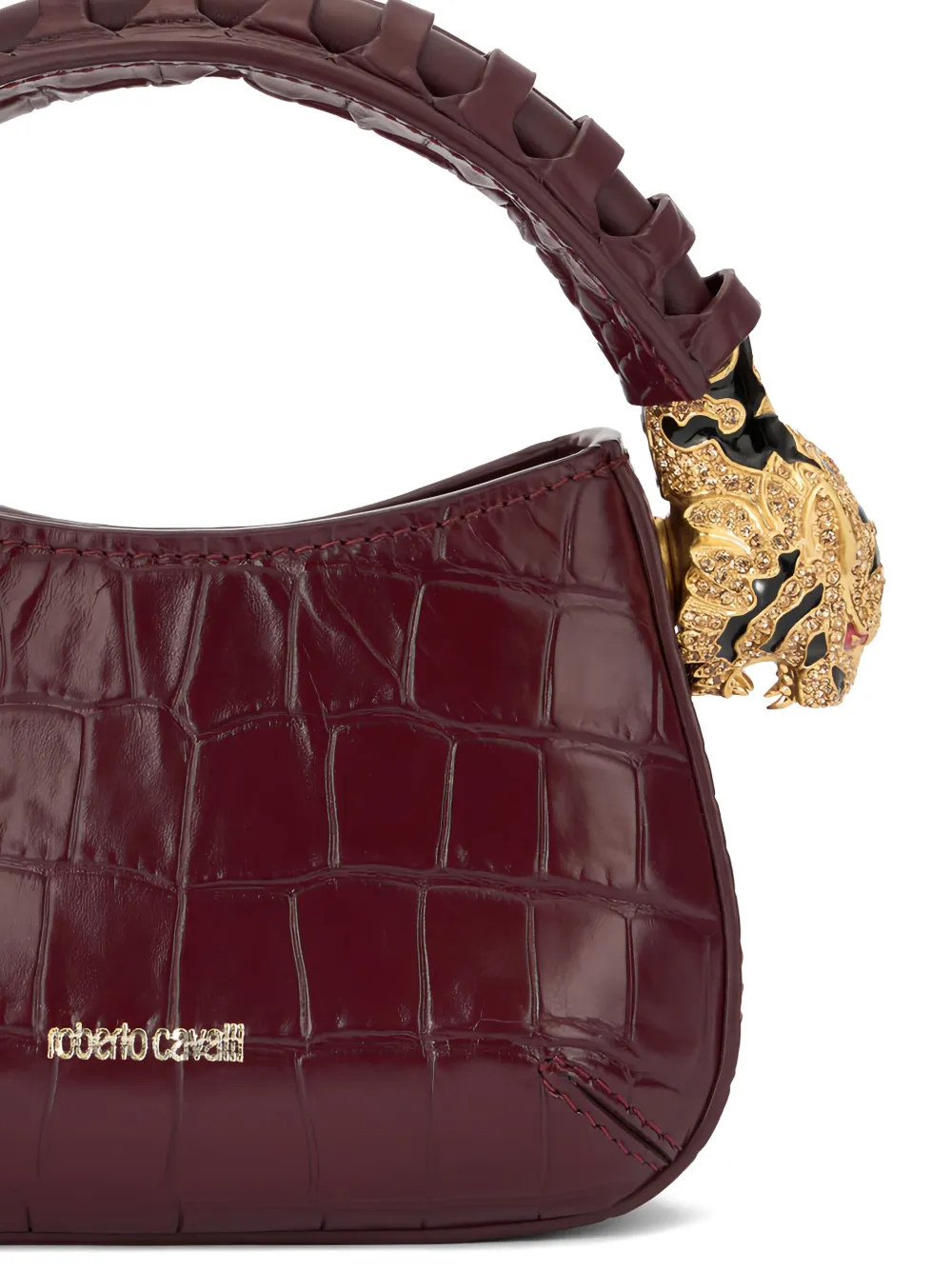Roberto Cavalli Roar kleine schoudertas met krokodillen-reliëf en tijgerkop Rood