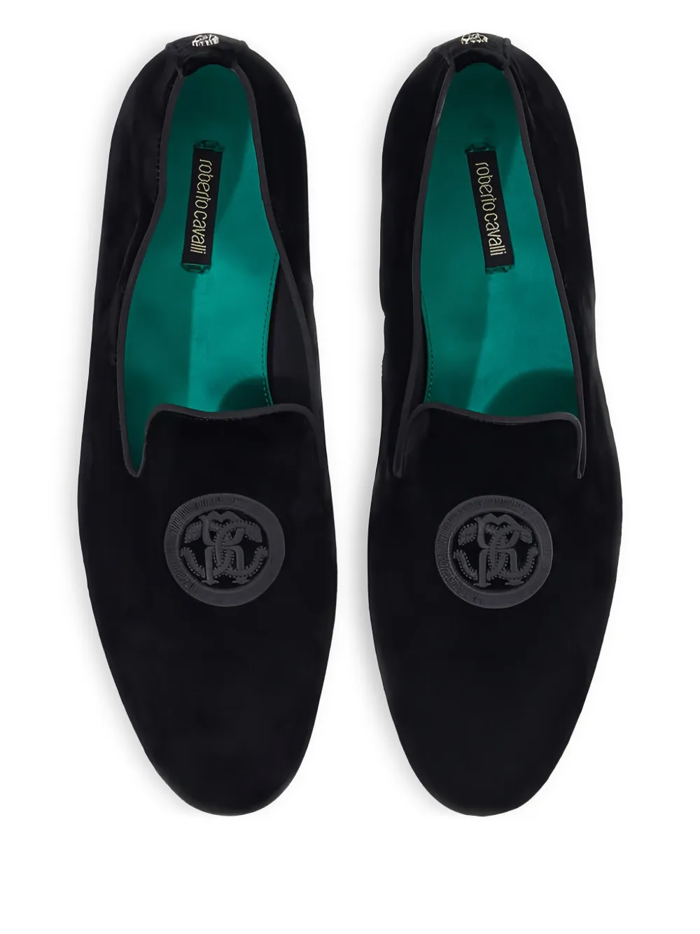 Roberto Cavalli logo-embroidered velvet loafers Black