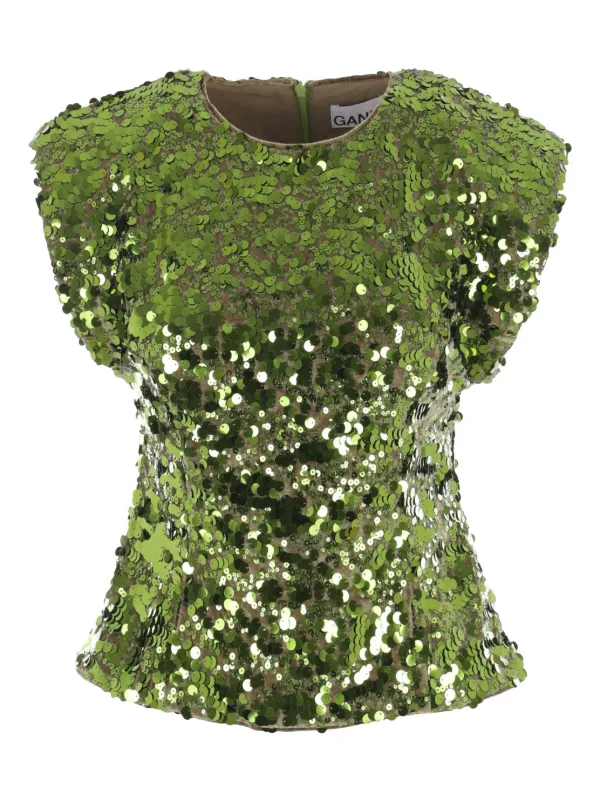 GANNI sequin-embellished T-shirt | Green | FARFETCH JO