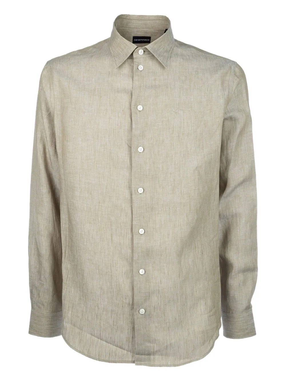 Emporio Armani embroidered-logo linen shirt Groen