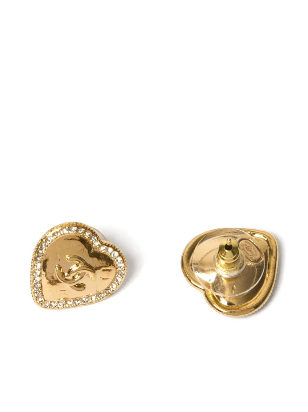 Pre-owned Chanel 2000s Heart-motif Cc Earrings In 金色