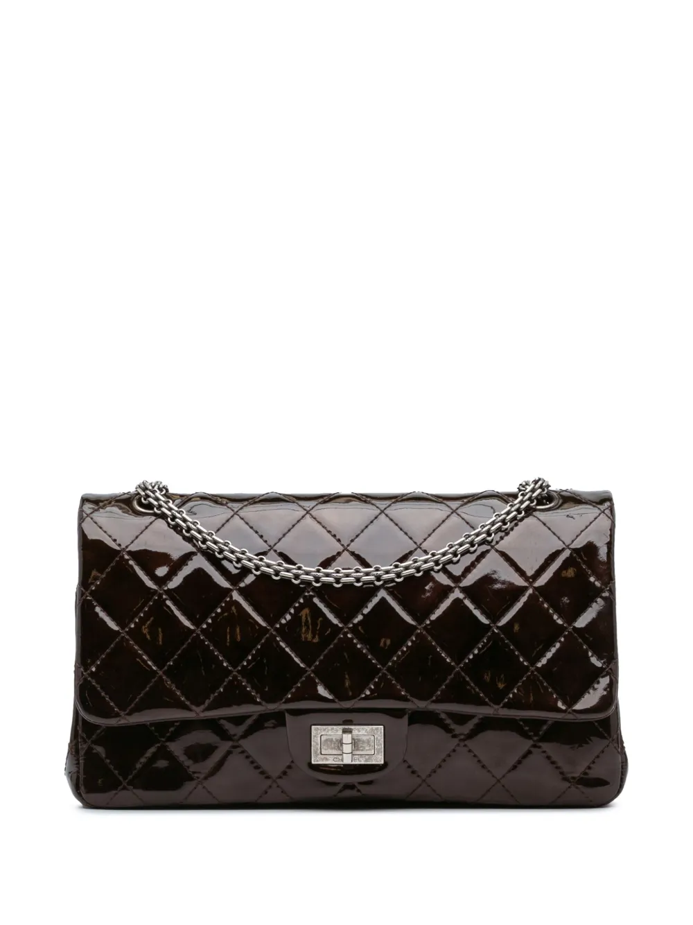 Pre-owned Chanel 2010-2011 Reissue 2.55 Quilted Patent Double Flap 227 Shoulder Bag In Brown