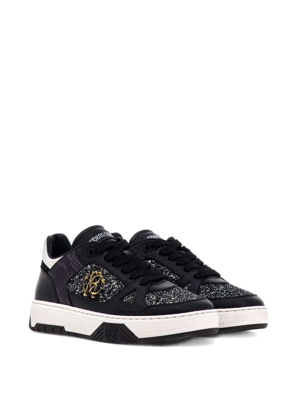 Roberto Cavalli Mirror Snake-plaque sneakers D0146 BLACK