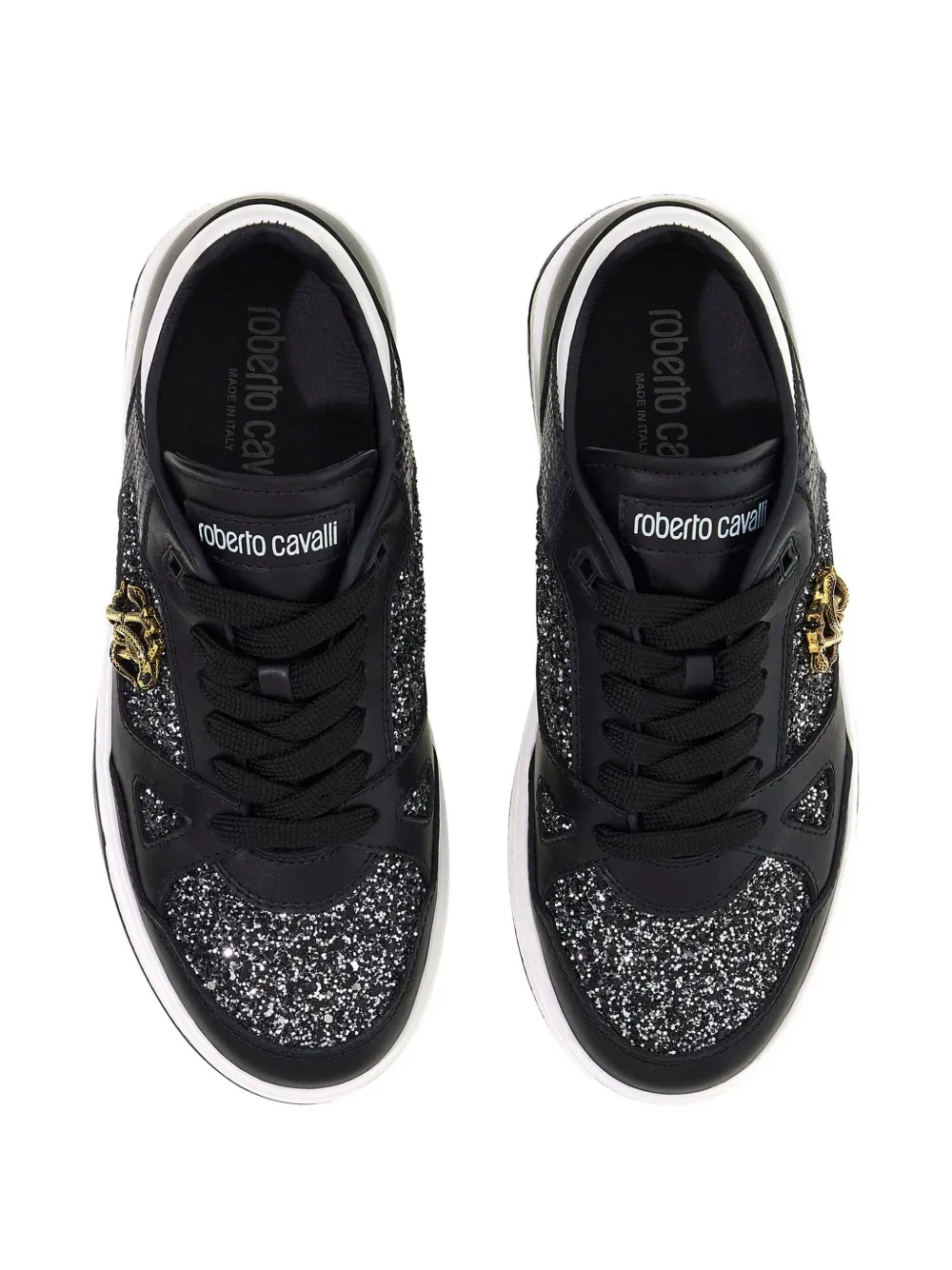 Roberto Cavalli Mirror Snake-plaque sneakers D0146 BLACK