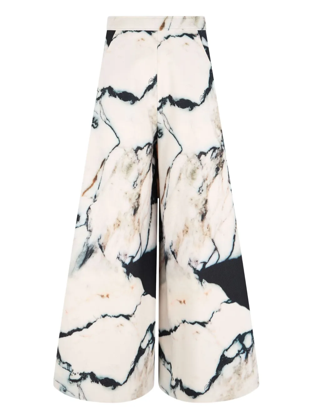 Roberto Cavalli Broek met wijde pijpen en marmerprint Wit