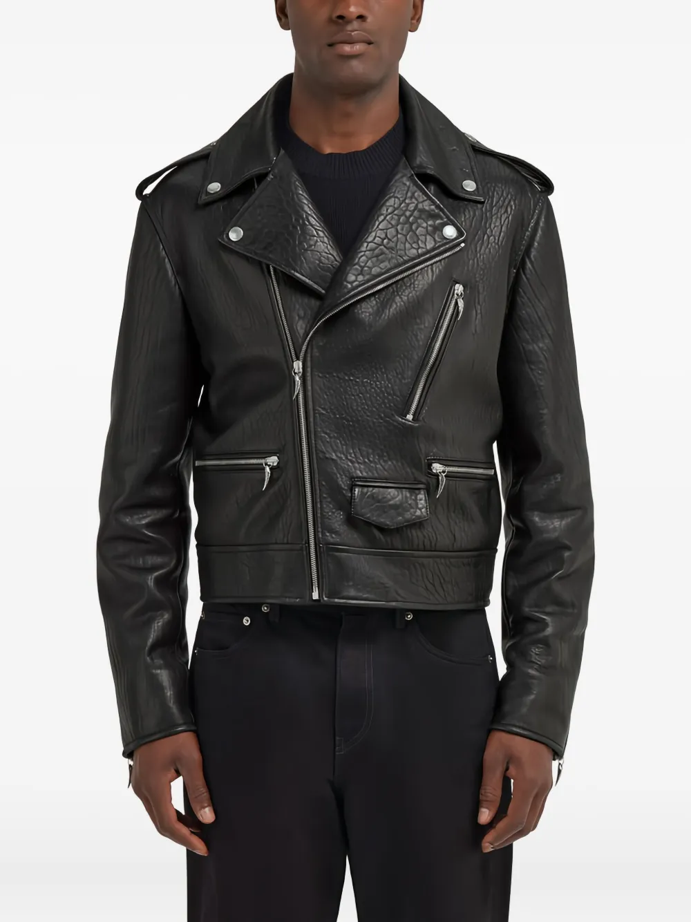Roberto Cavalli Sheepskin Biker Jacket In Black