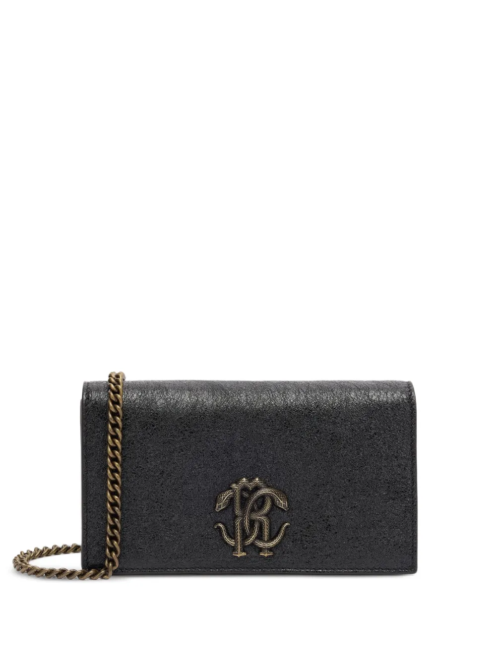 ROBERTO CAVALLI LOGO-PLAQUE LEATHER CLUTCH BAG
