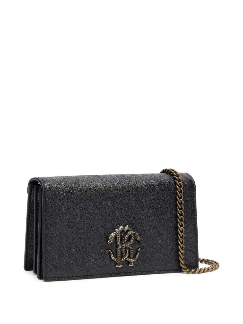 ROBERTO CAVALLI LOGO-PLAQUE LEATHER CLUTCH BAG