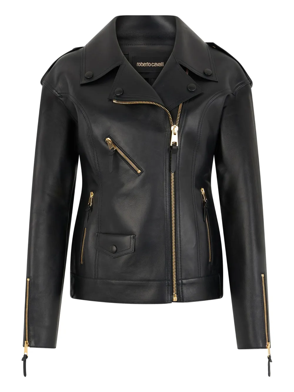 Roberto Cavalli Leather Biker Jacket In Black