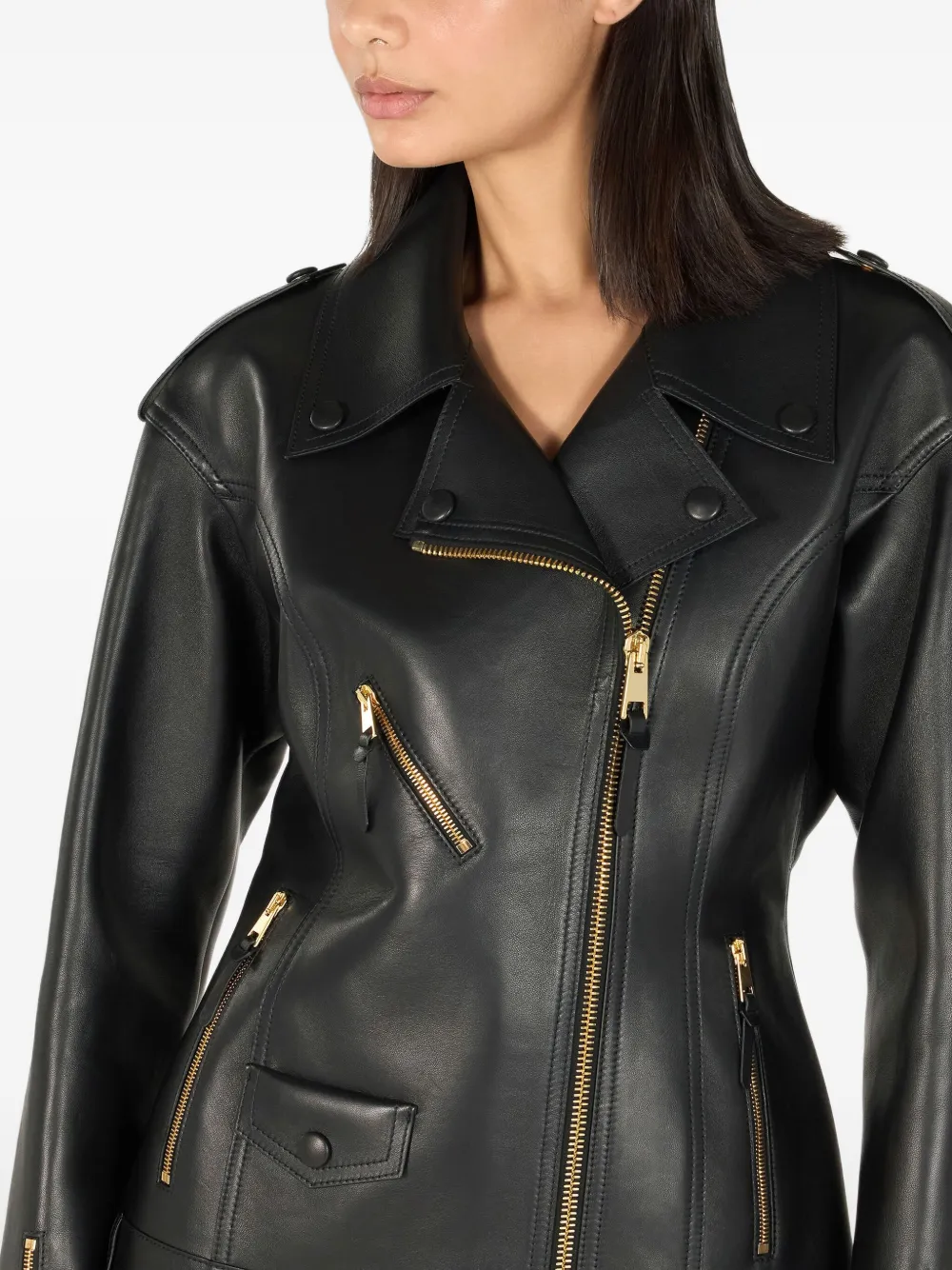 Roberto Cavalli Leather Biker Jacket In Black
