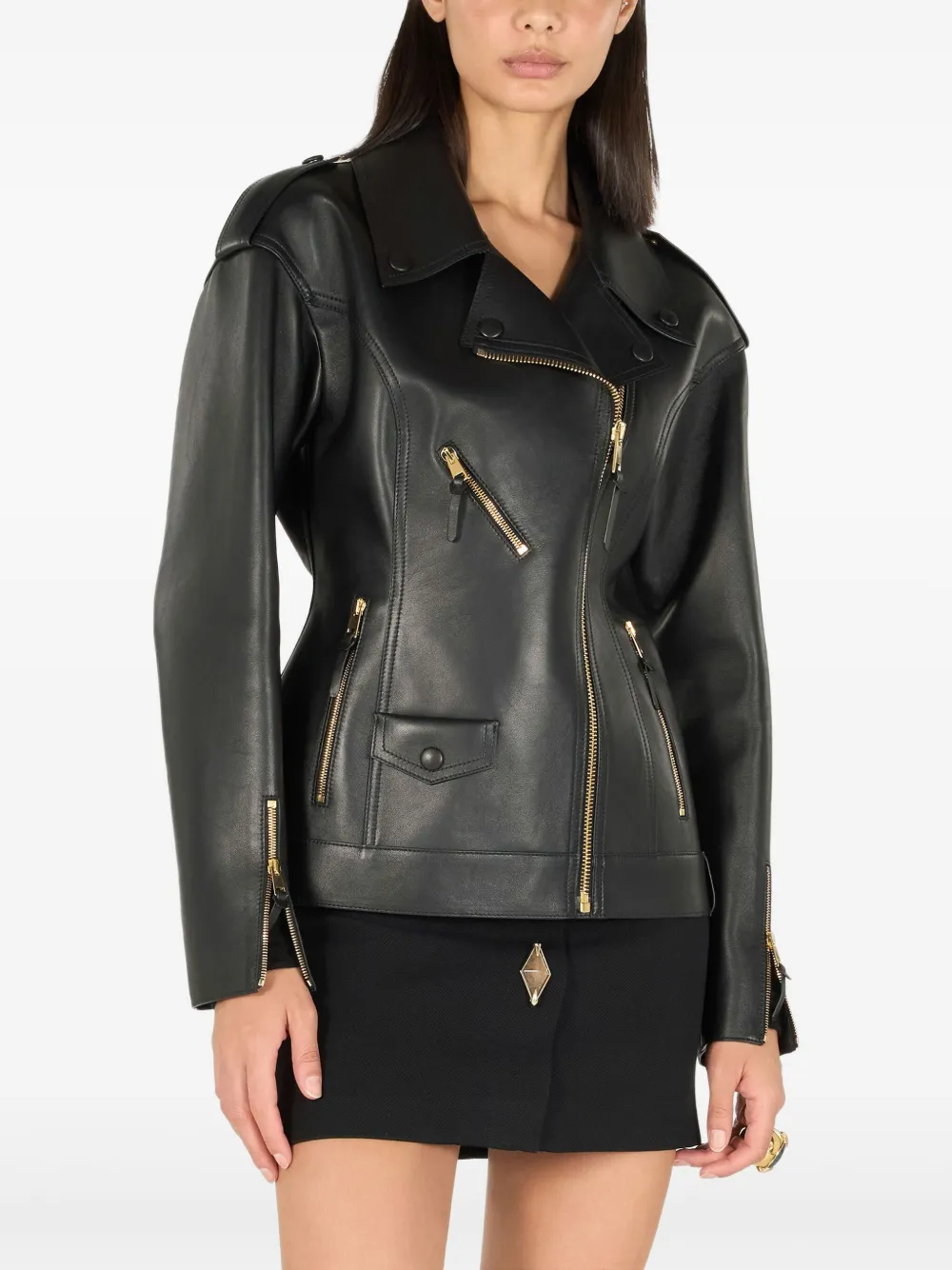 Roberto Cavalli Leather Biker Jacket In Black