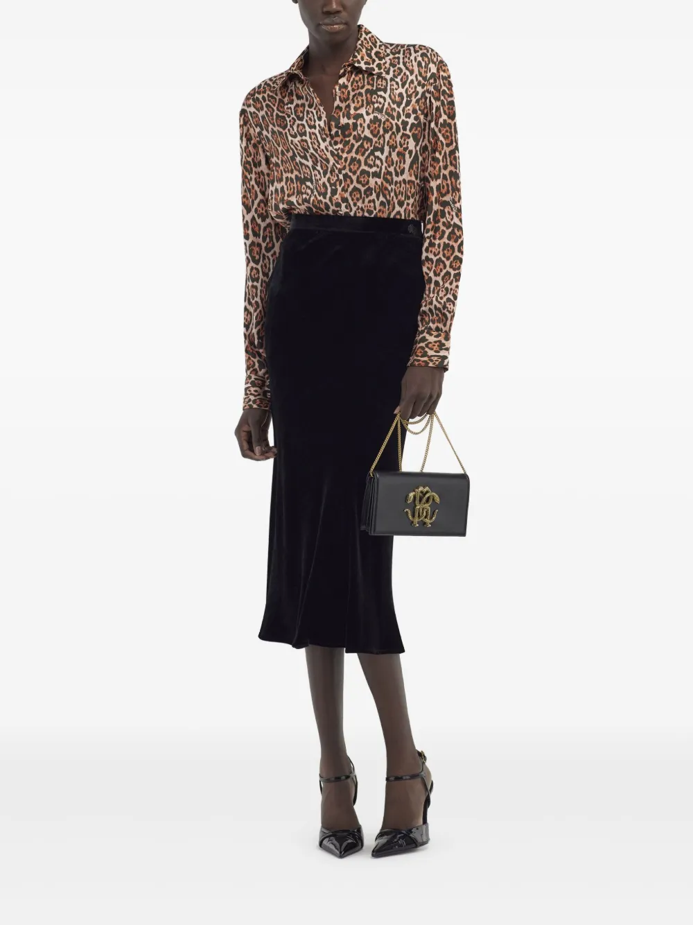 Roberto Cavalli velvet pencil skirt - Zwart