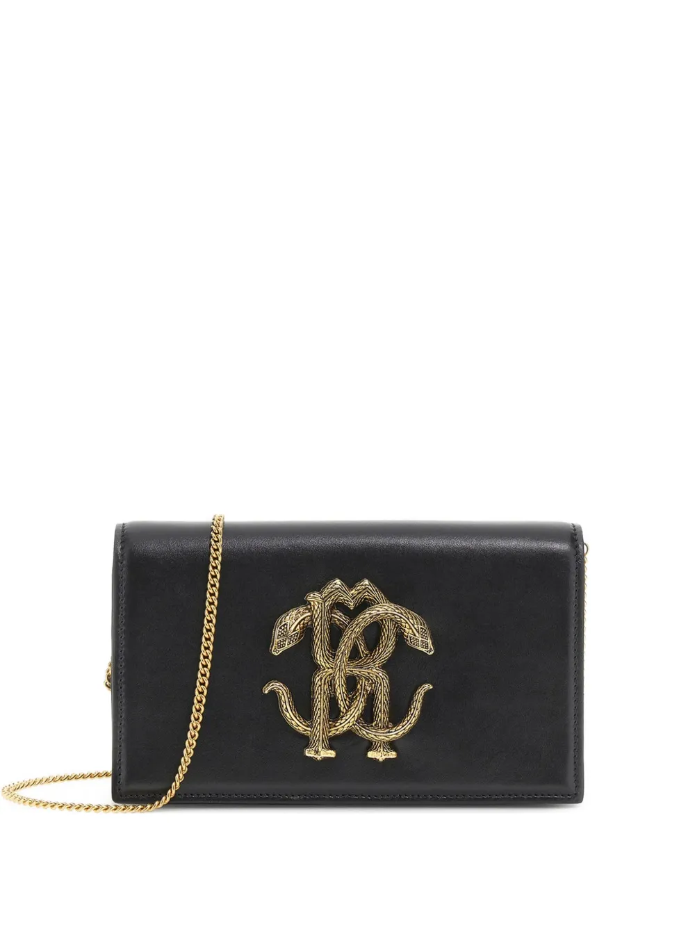 Roberto Cavalli Leren schoudertas met logo Zwart