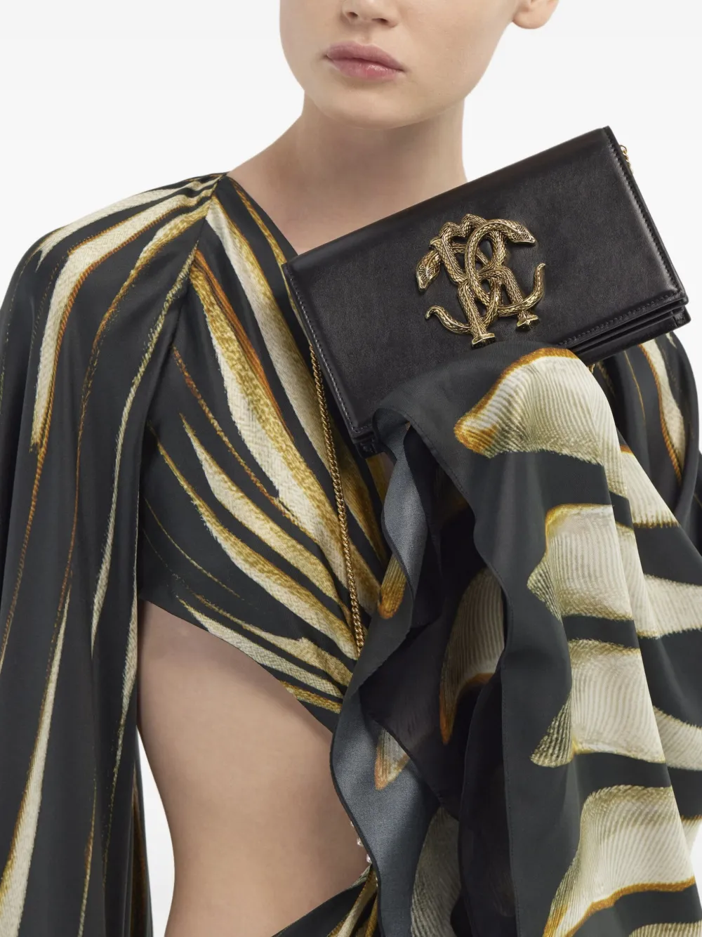 Roberto Cavalli Mirror Snake leather shoulder bag - Zwart