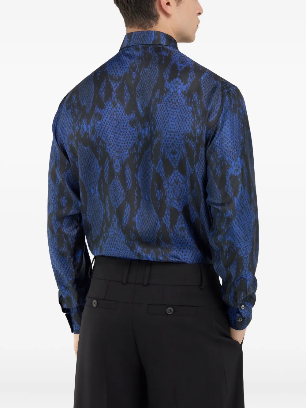 Roberto Cavalli Overhemd met slangenhuidprint Blauw
