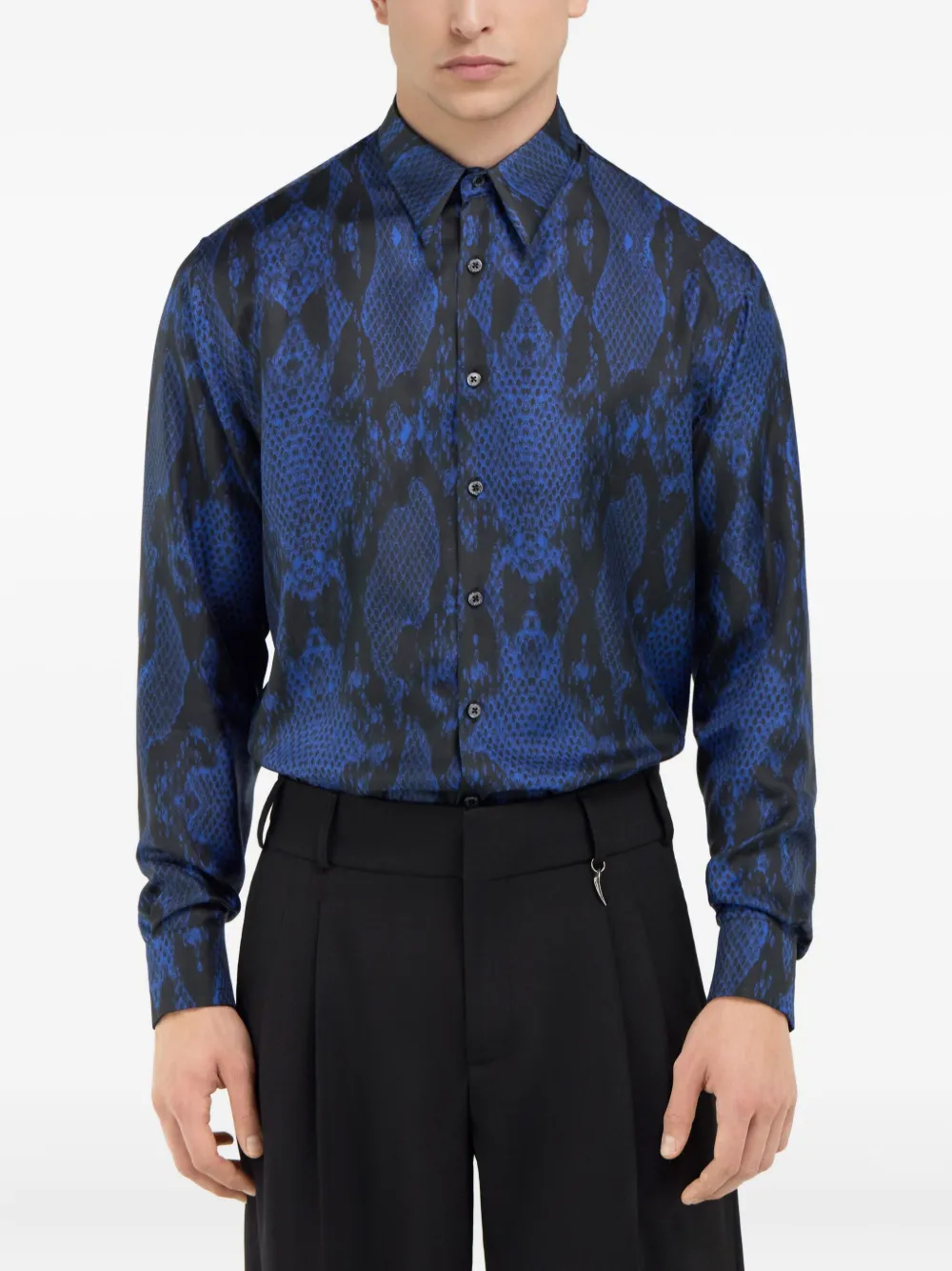 Roberto Cavalli Overhemd met slangenhuidprint Blauw