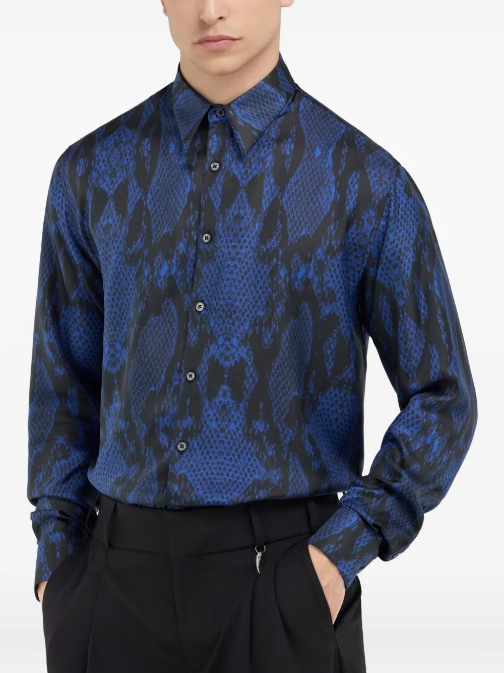 Roberto Cavalli Overhemd met slangenhuidprint Blauw