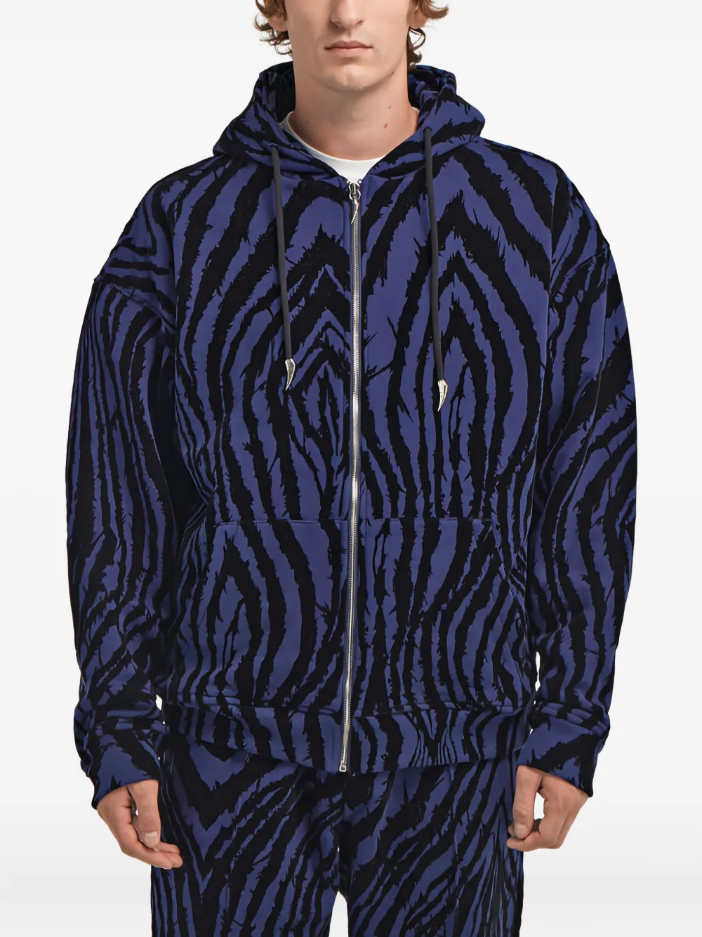 Roberto Cavalli Hoodie met print en rits Blauw